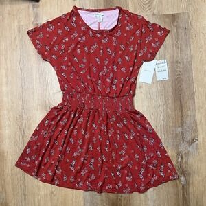 Nordstrom Red Chili Sketch Floral Dress M 8-10 A-Line‎ Elastic Waist NEW